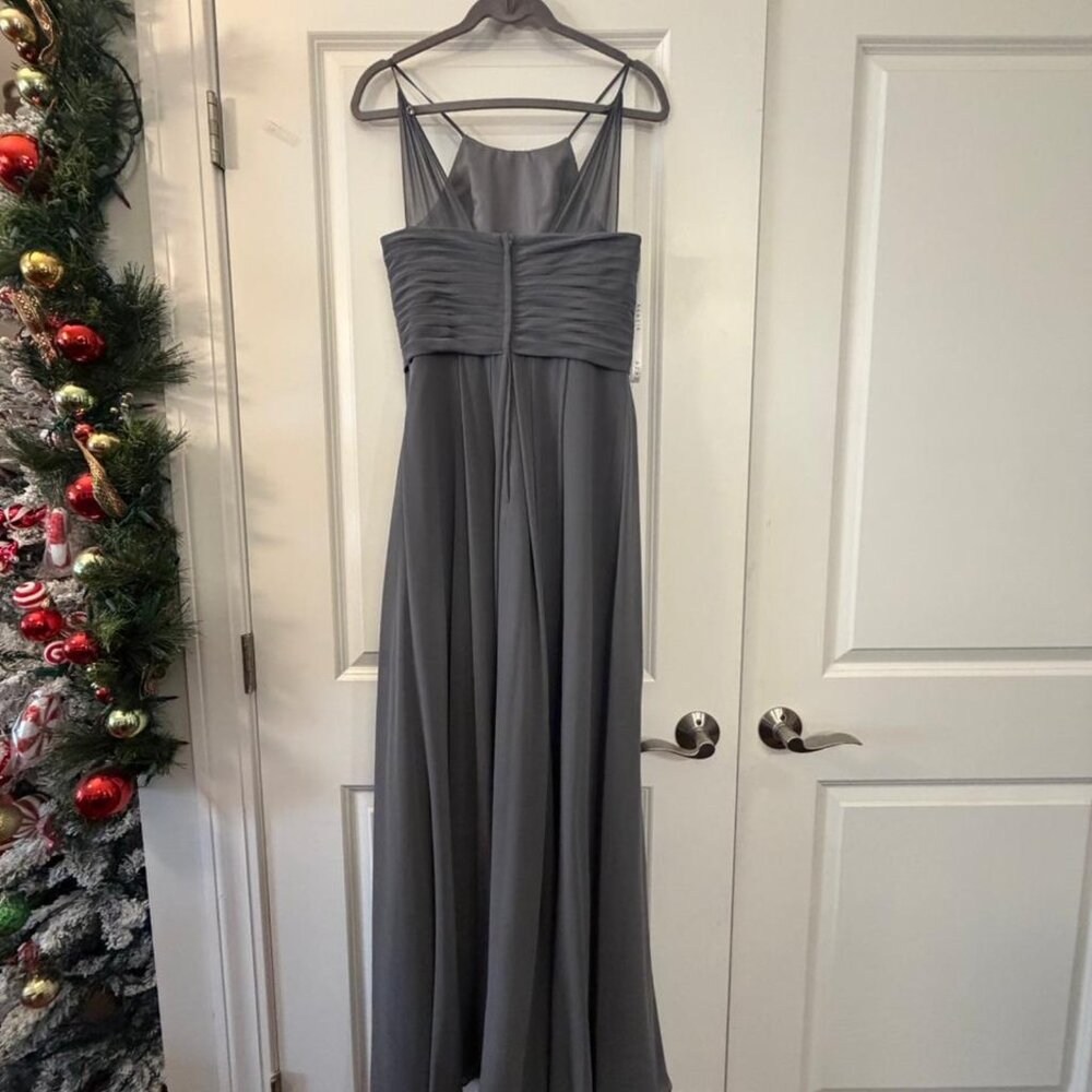 Azazie Long Gray Chiffon Pleated Formal Dress – Size M – Bridesmaid / Evening - Picture 4 of 8